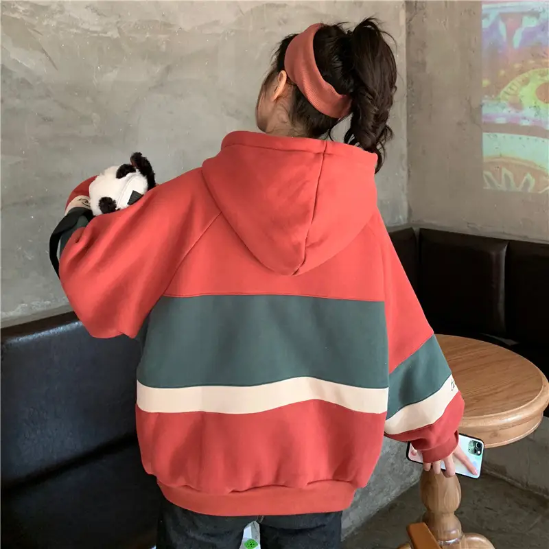 Women Fleece Hooded Sweater Green Yellow Embroidered 2022 — feature 9