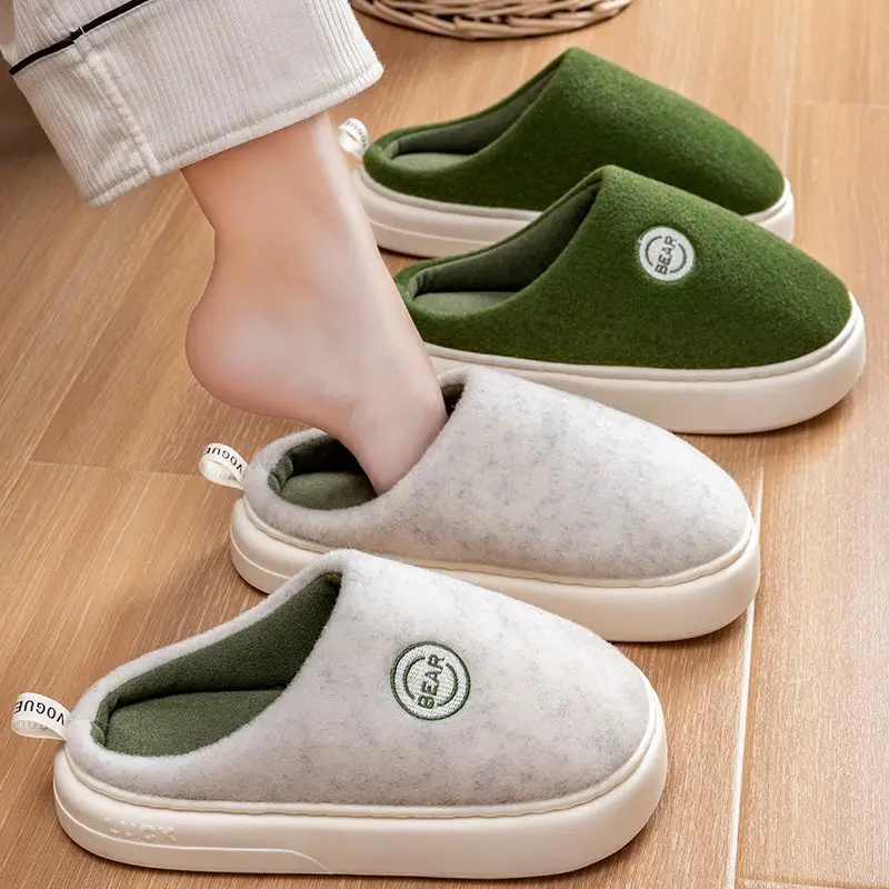 Latex Cotton Slippers Women's Autumn and Winter Indoor Home Warm Thickened Soft Bottom Lined Cotton Slippers for Men - Image 5