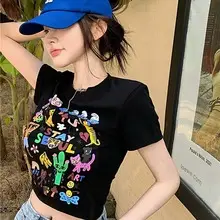 Women Black Hollow Out Slim Fit T-Shirt Short Sleeve — feature 31