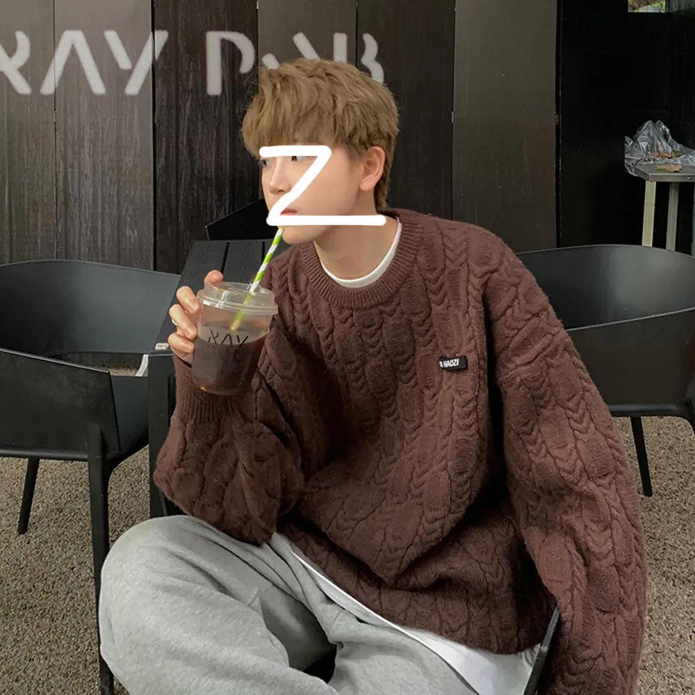 Men's Brown Knitted Round Neck Sweater Winter Wear - Image 2