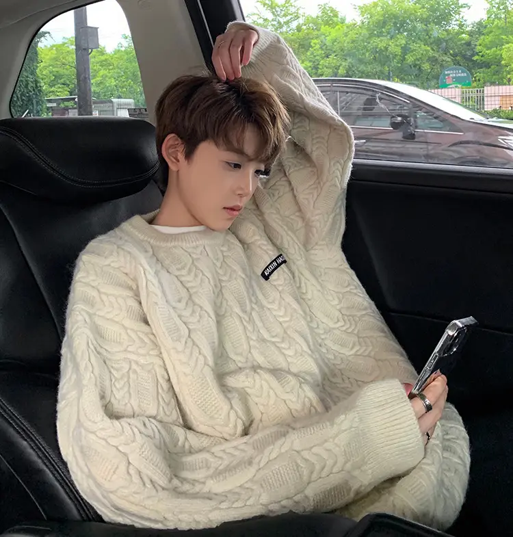 Men's Brown Knitted Round Neck Sweater Winter Wear — feature 2