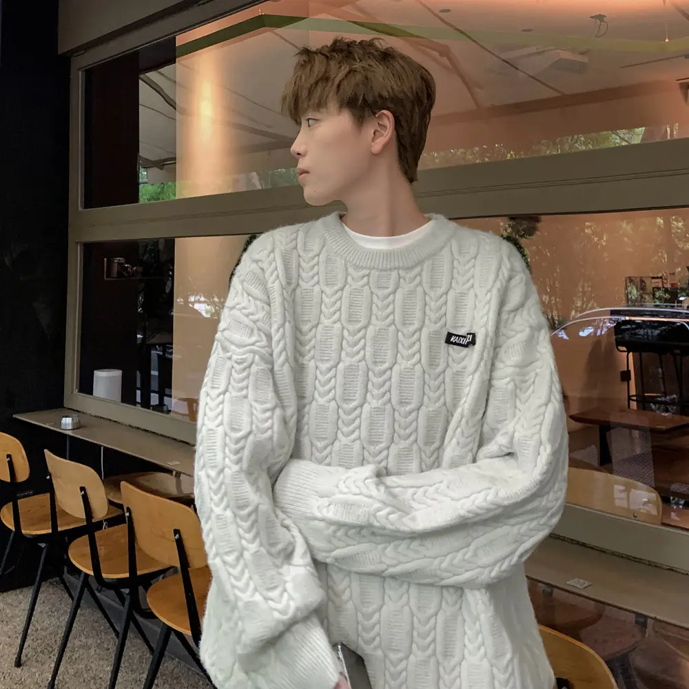 Men's Brown Knitted Round Neck Sweater Winter Wear - Image 3