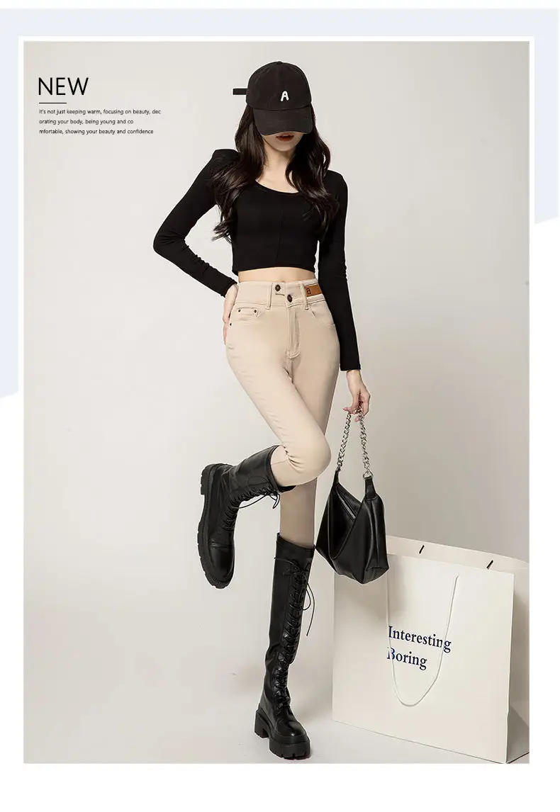 Women's Creamy White Slimming High Waist Skinny Pants — feature 11