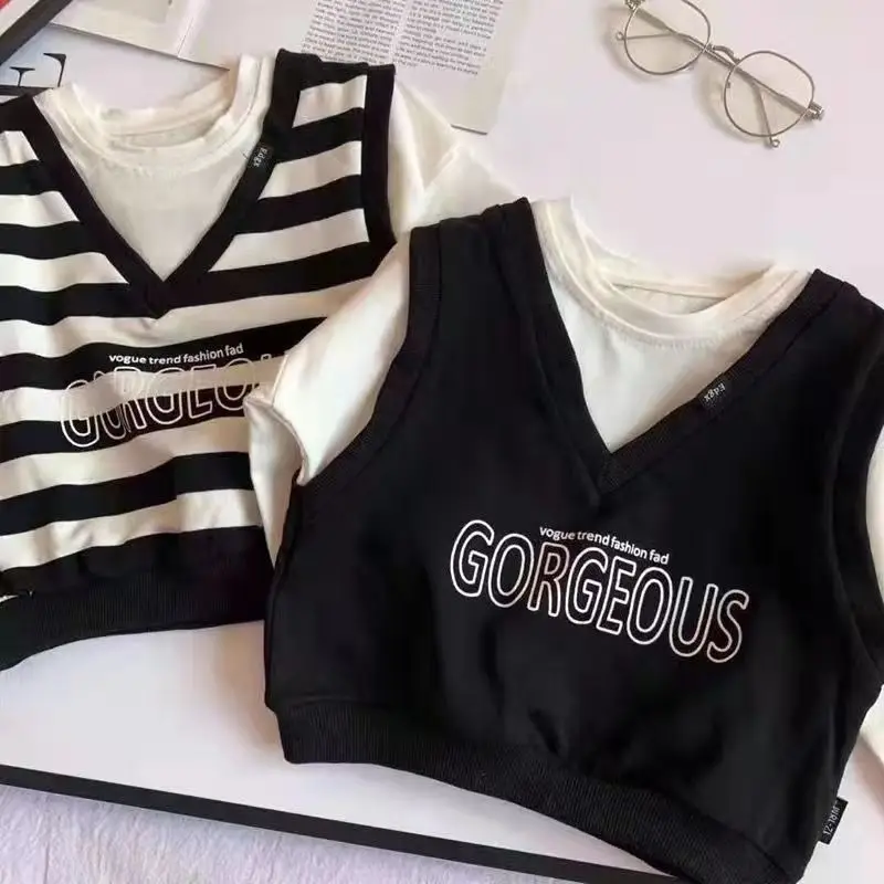 Children's Boys Striped T-Shirt Set Black White 2026