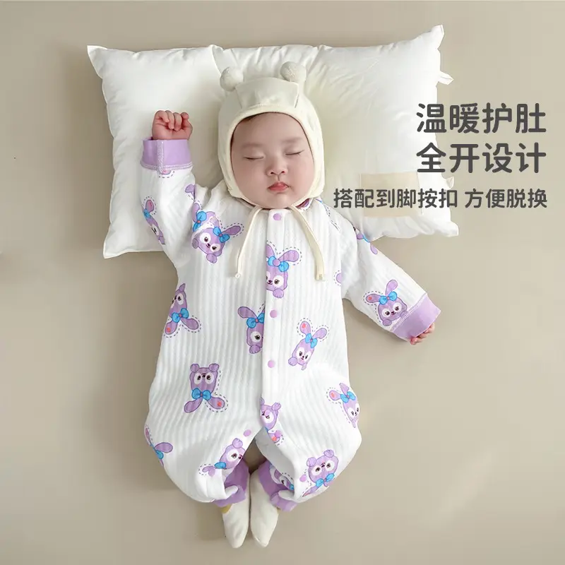 Baby Quilted Jumpsuit White Purple Bunny Print - Image 14