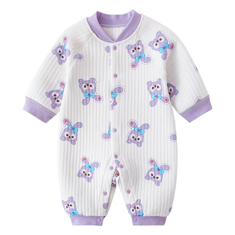 Baby Quilted Jumpsuit White Purple Bunny Print - Image 15