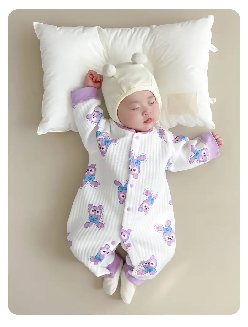 Baby Quilted Jumpsuit White Purple Bunny Print — feature 10