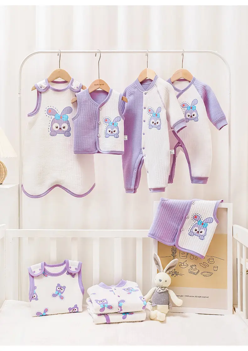 Baby Quilted Jumpsuit White Purple Bunny Print — feature 3