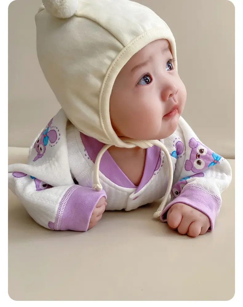 Baby Quilted Jumpsuit White Purple Bunny Print — feature 9