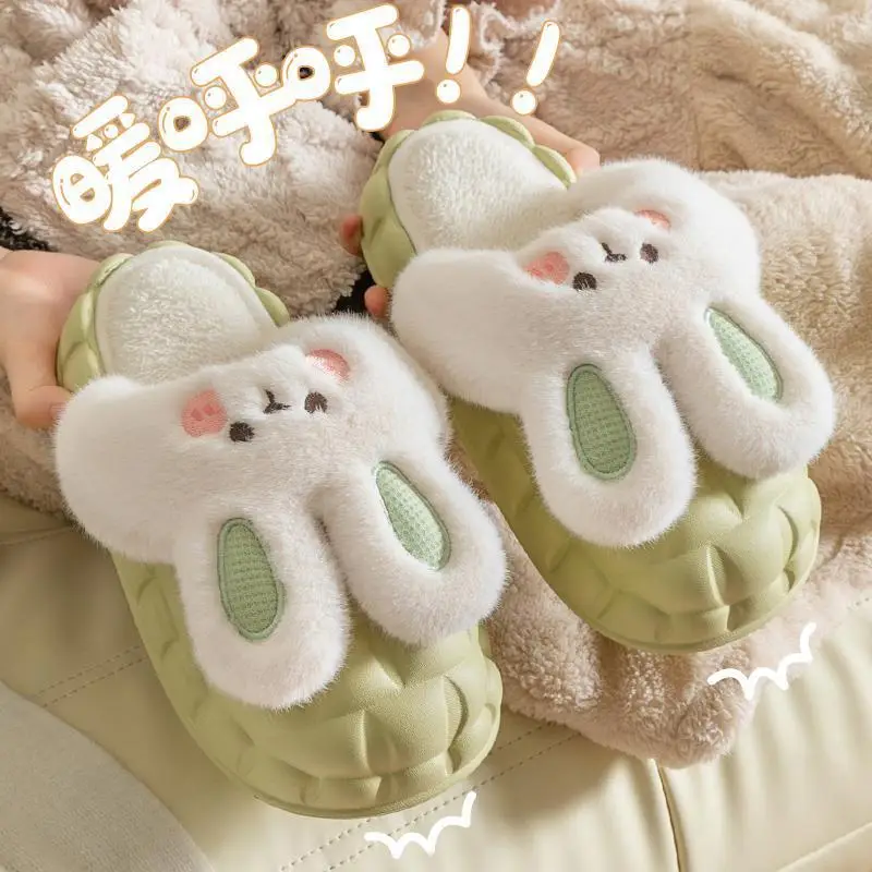 Detachable Cotton Slippers Women's Autumn and Winter Thick Bottom Indoor Home Cute Non-Slip Fleece-Lined Warm Men's Cotton Slippers for Winter