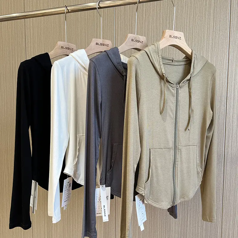 Women Retro Hooded Long Sleeve Zipper T-Shirt