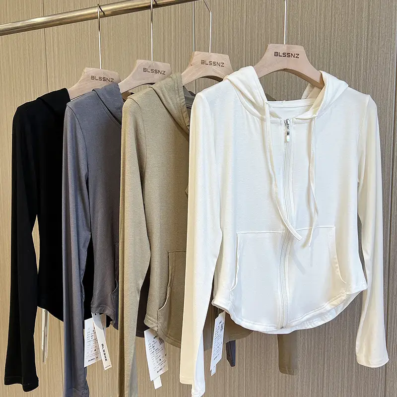 Women Retro Hooded Long Sleeve Zipper T-Shirt