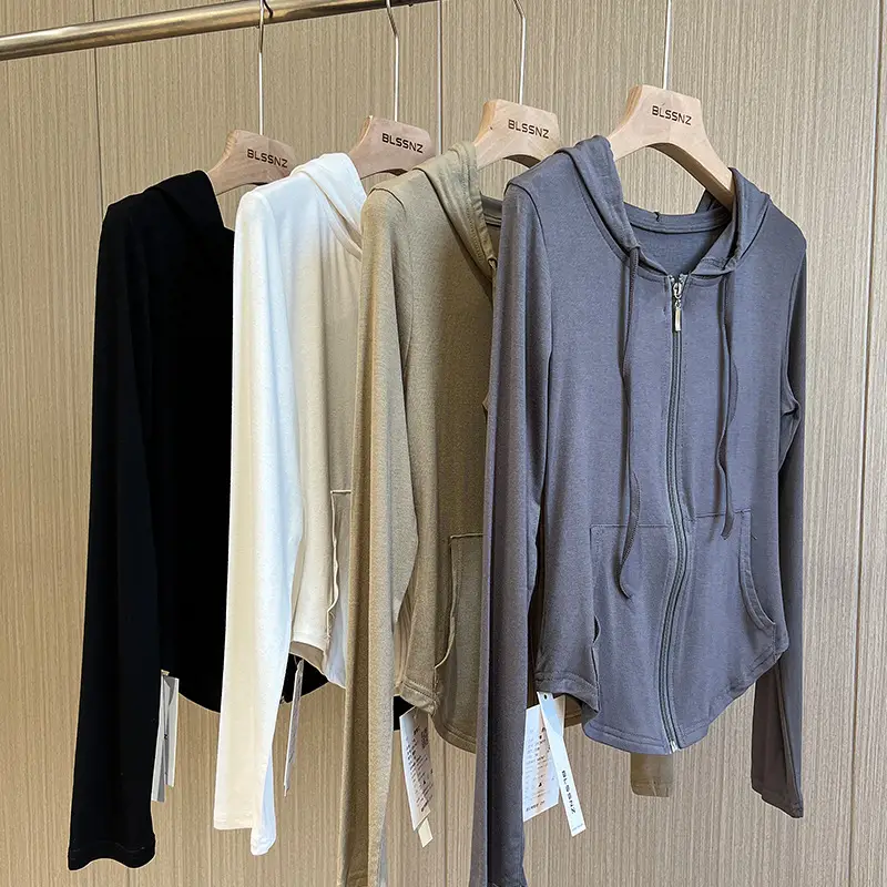 Women Retro Hooded Long Sleeve Zipper T-Shirt