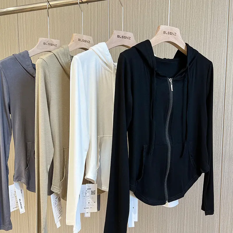 Women Retro Hooded Long Sleeve Zipper T-Shirt