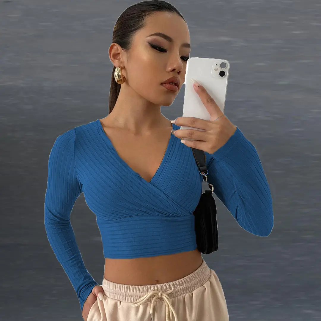 Pink V-Neck Long Sleeve Women's Commuter Top - Image 5