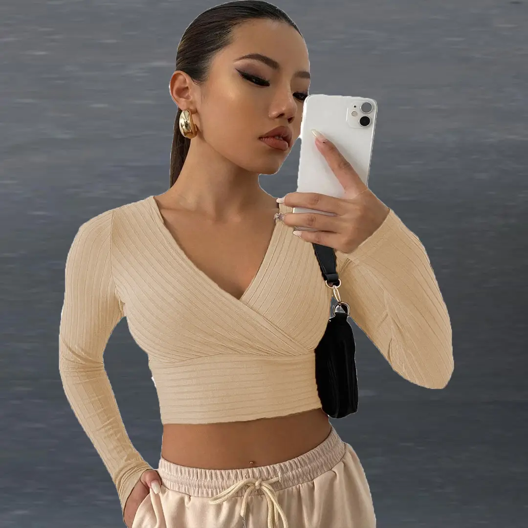 Pink V-Neck Long Sleeve Women's Commuter Top - Image 9