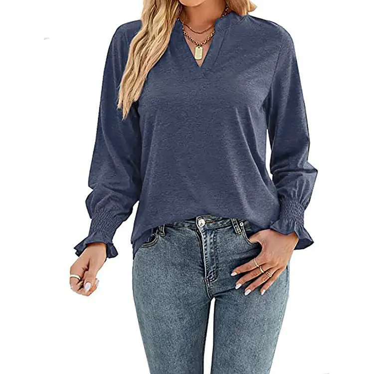 2025 Women's V Neck Pure Color T-Shirt Loose Casual - Image 6