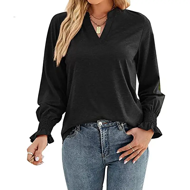 2025 Women's V Neck Pure Color T-Shirt Loose Casual - Image 4
