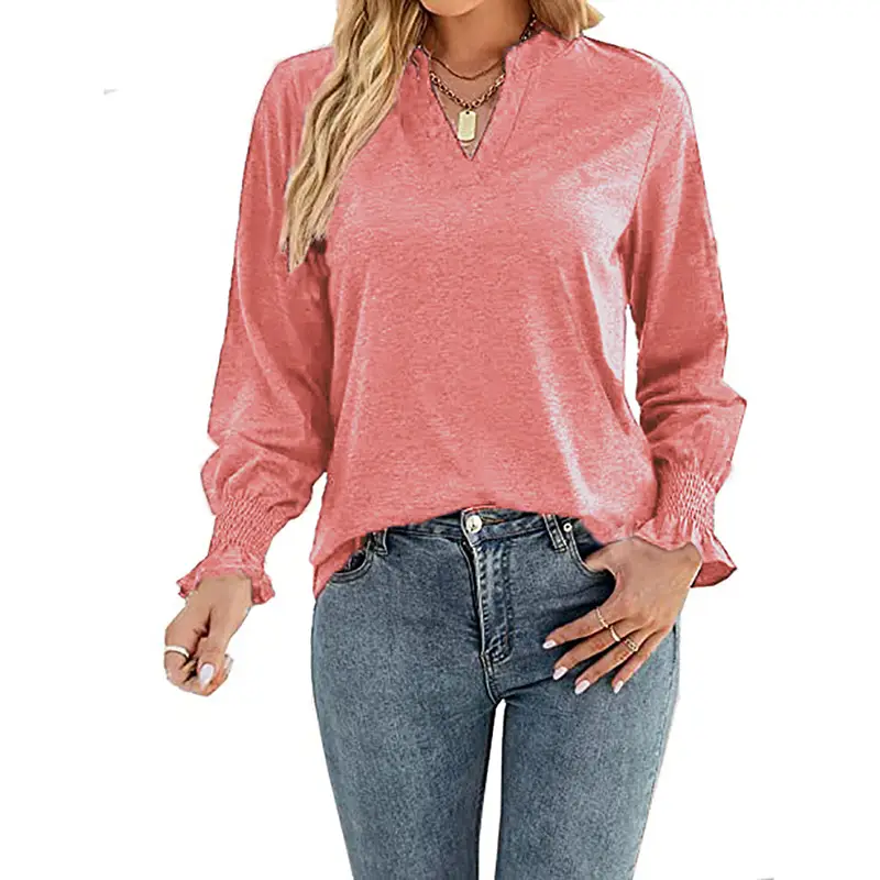 2025 Women's V Neck Pure Color T-Shirt Loose Casual - Image 2