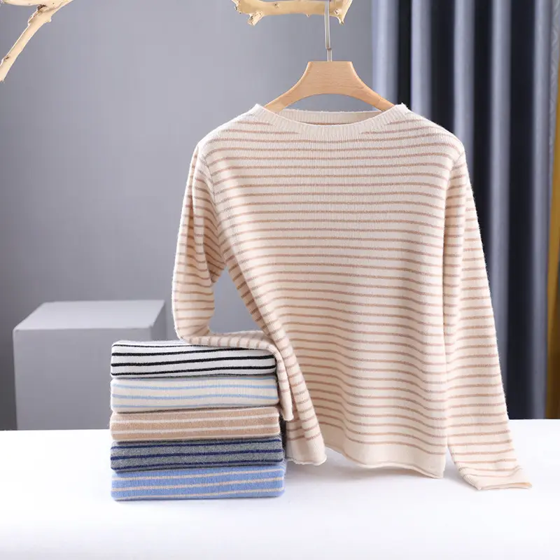 Women Pinstripe Knit Sweater Large Blue Striped - Image 8