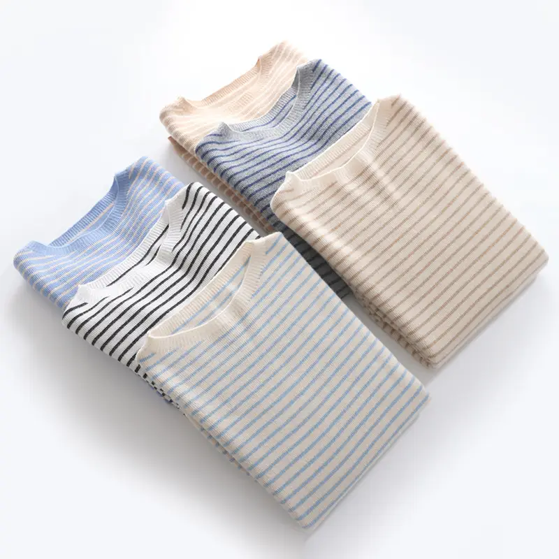 Women Pinstripe Knit Sweater Large Blue Striped - Image 9