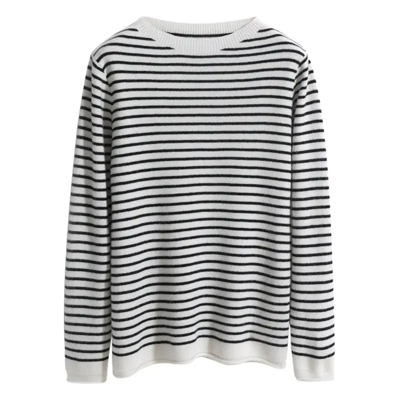 Women Pinstripe Knit Sweater Large Blue Striped - Image 11