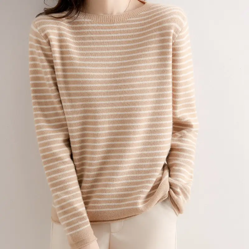 Women Pinstripe Knit Sweater Large Blue Striped - Image 5