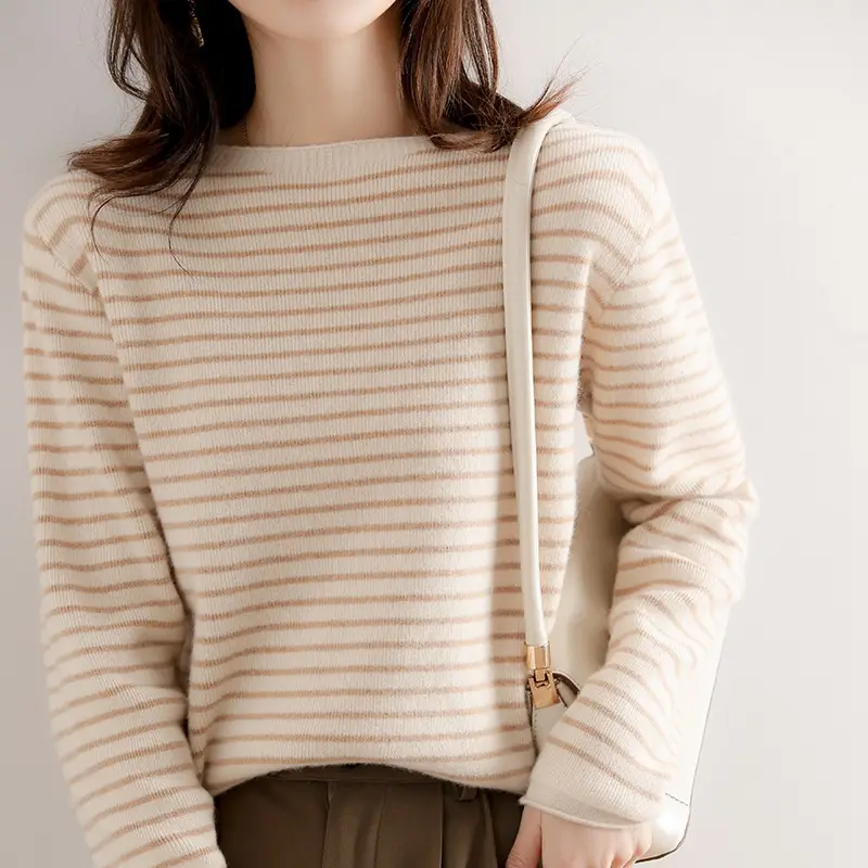 Women Pinstripe Knit Sweater Large Blue Striped - Image 6