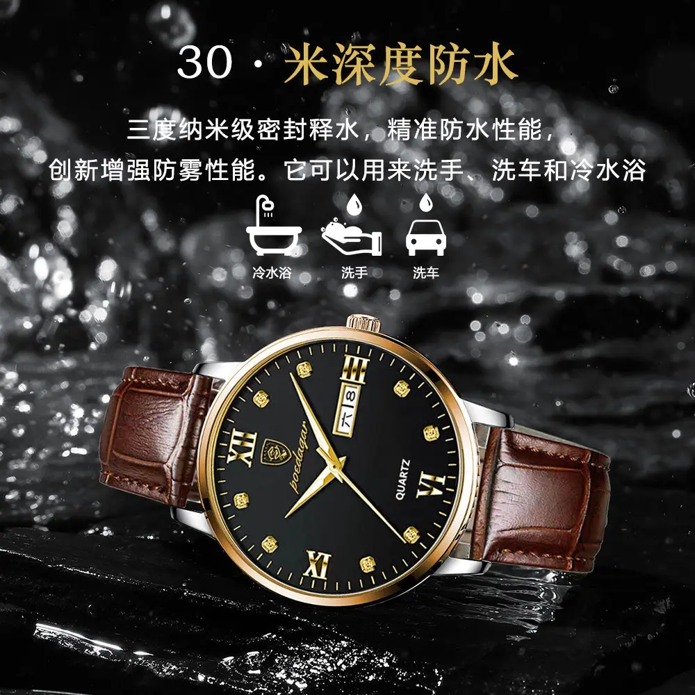 Men's Swiss Watch with Calendar & Brown Leather Band - Image 9