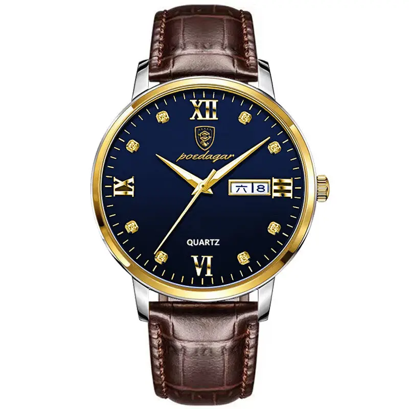 Men's Swiss Watch with Calendar & Brown Leather Band - Image 2
