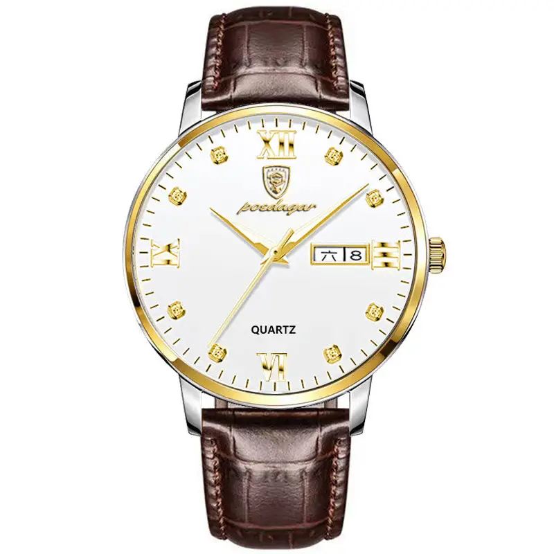 Men's Swiss Watch with Calendar & Brown Leather Band - Image 3