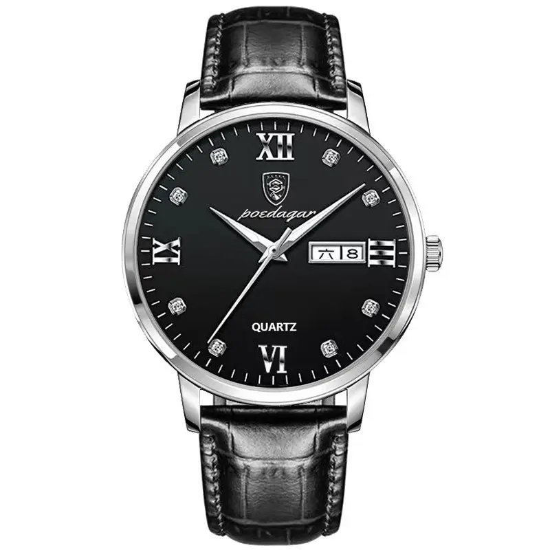 Men's Swiss Watch with Calendar & Brown Leather Band - Image 4