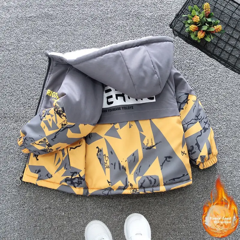 Boys Velvet Jacket Winter Gray Yellow Pattern 2025 - Image 3