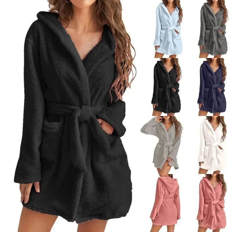 Pink Plush Hooded Cardigan Coat for Women - Image 9