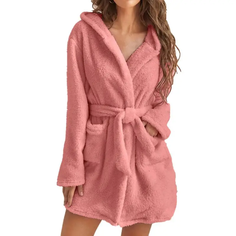 Pink Plush Hooded Cardigan Coat for Women - Image 10