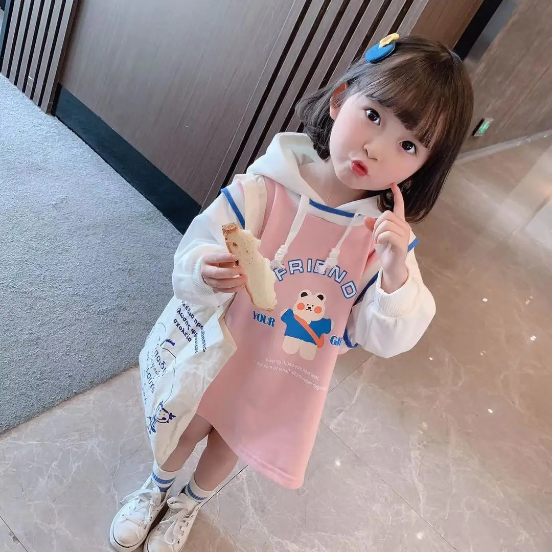 Baby Girl Hooded Sweatshirt Dress Pink Spring Autumn Wear