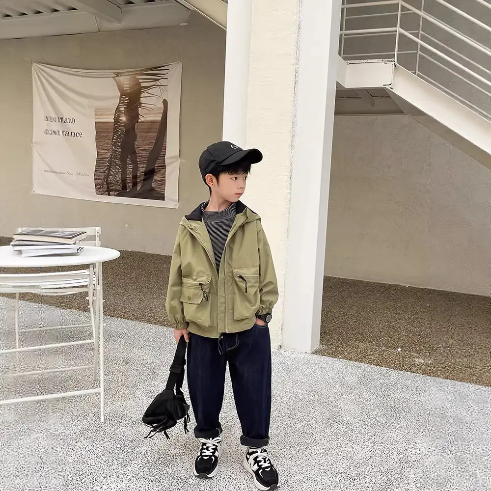2025 Boys Half-Turtleneck Thermal T-Shirt Black Stripes