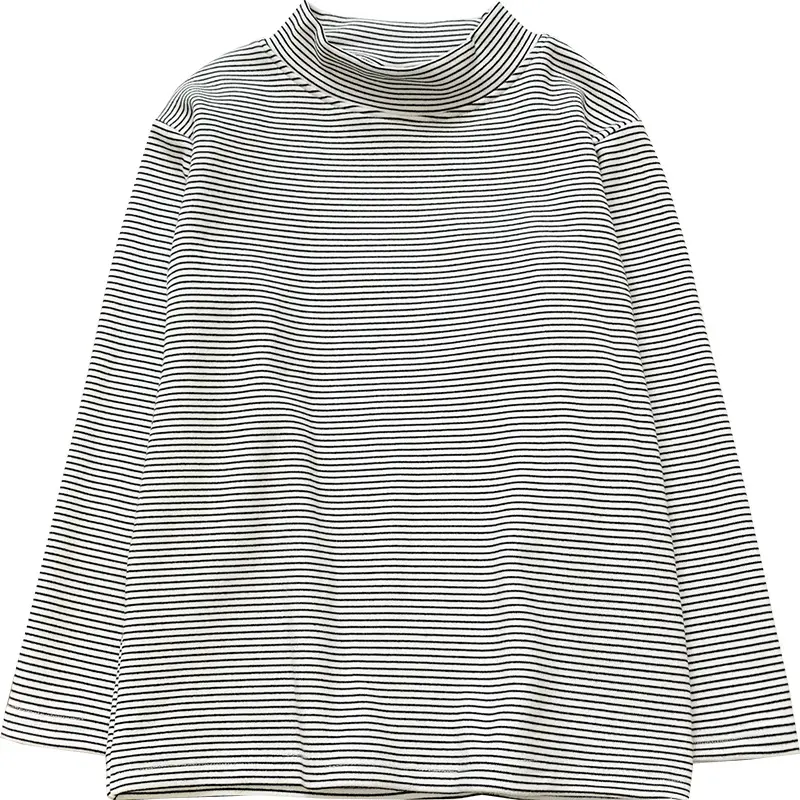 2025 Boys Half-Turtleneck Thermal T-Shirt Black Stripes