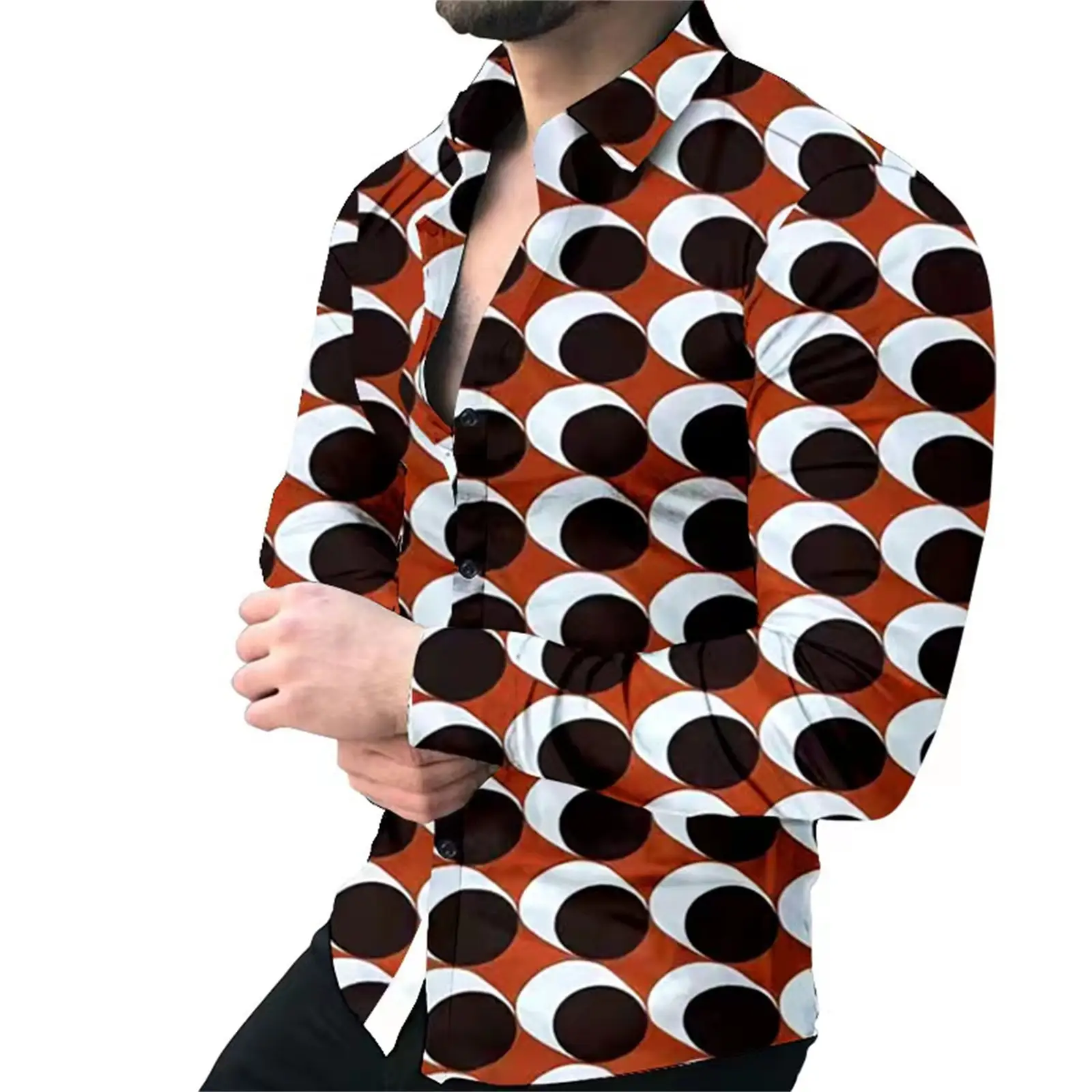 Men Printed Long Sleeve Casual Cardigan Button Holiday Shirt - Image 2