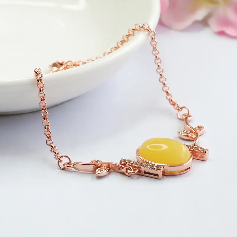 Rose Gold Yellow Amber Bracelet Full Design - Image 3