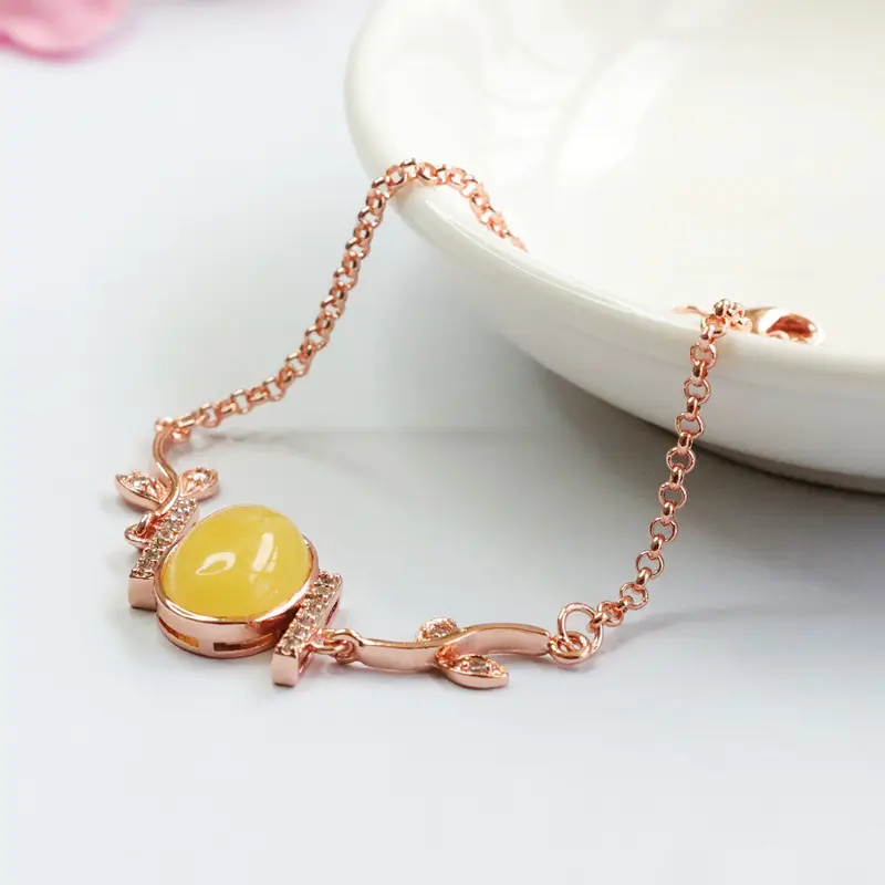 Rose Gold Yellow Amber Bracelet Full Design - Image 4