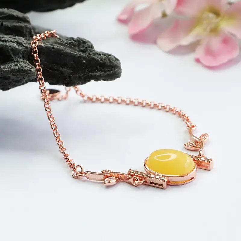 Rose Gold Yellow Amber Bracelet Full Design - Image 5