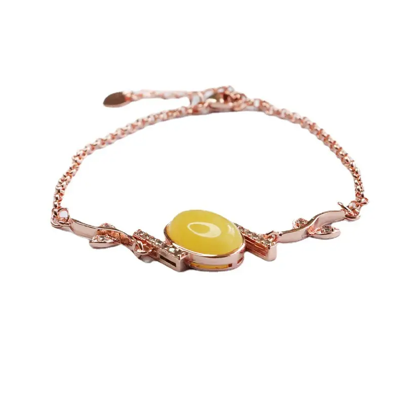 Rose Gold Yellow Amber Bracelet Full Design - Image 6