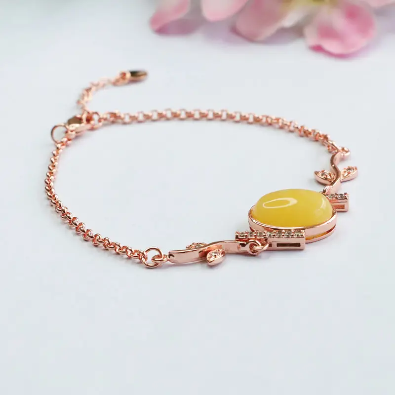 Rose Gold Yellow Amber Bracelet Full Design — feature 5