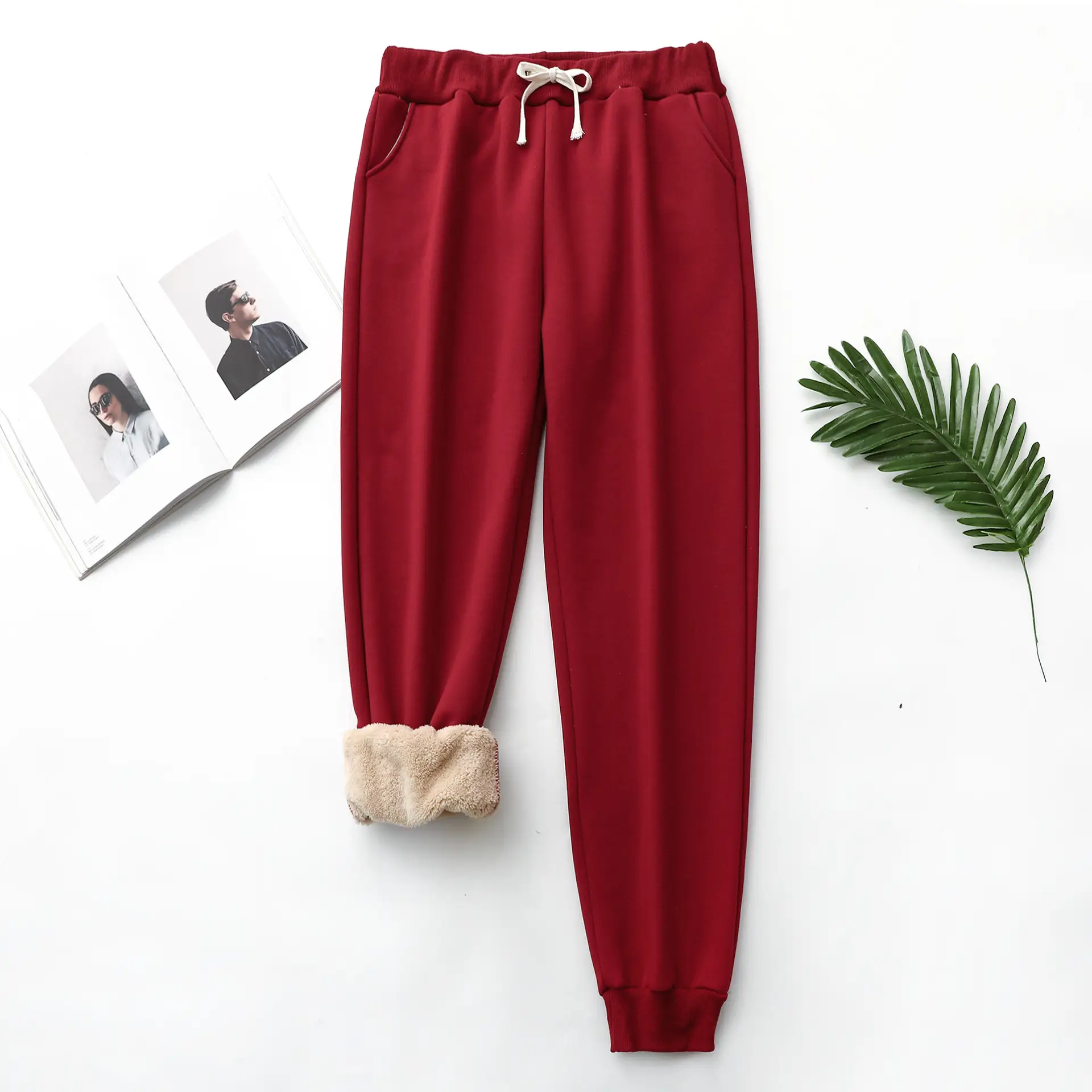Winter Red Lamb Fleece Pants Large Thickened Cotton - Image 5