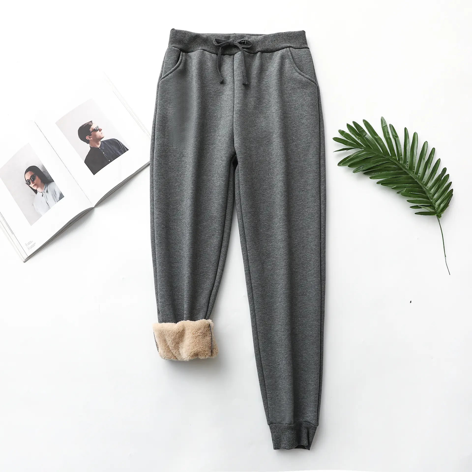 Winter Red Lamb Fleece Pants Large Thickened Cotton - Image 3