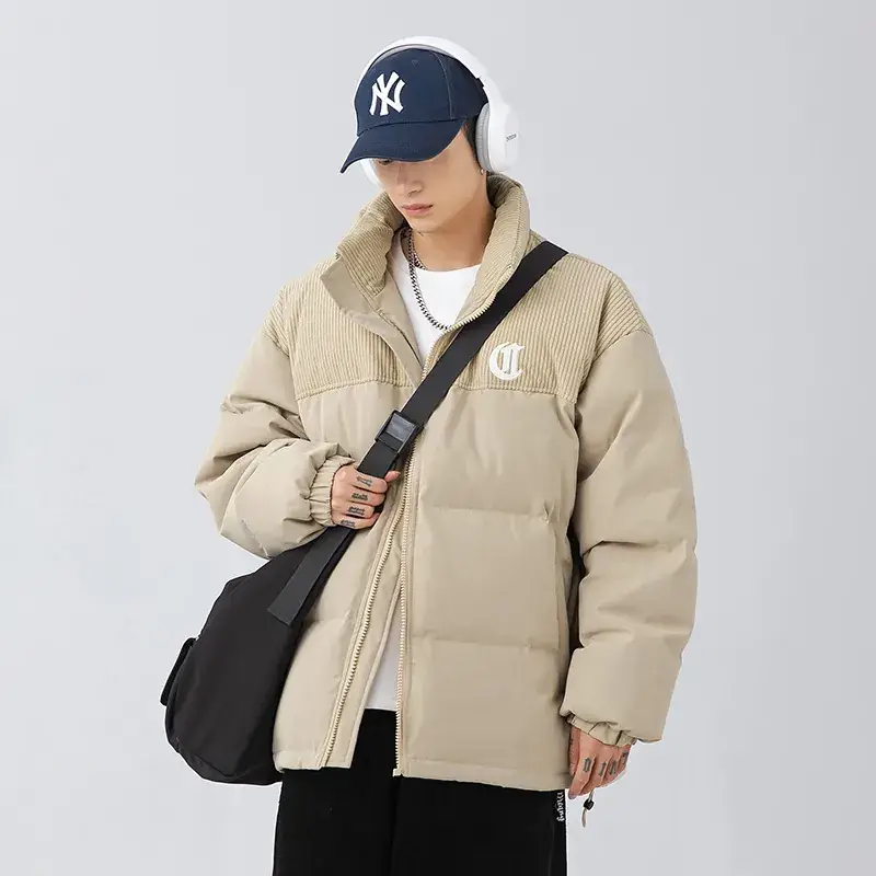 Pink Cotton Padded Jacket for Men with Embroidered Logo