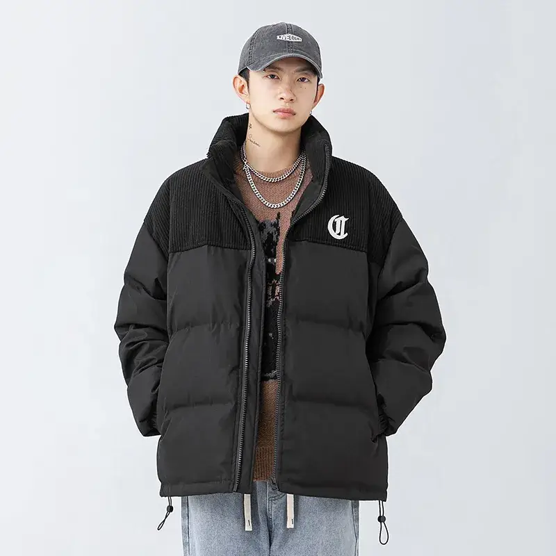 Pink Cotton Padded Jacket for Men with Embroidered Logo
