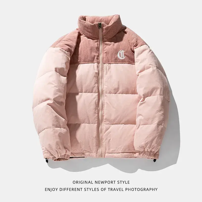 Pink Cotton Padded Jacket for Men with Embroidered Logo