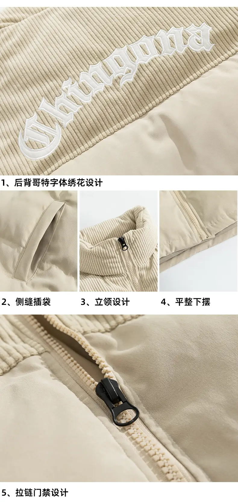 Pink Cotton Padded Jacket for Men with Embroidered Logo — feature 7